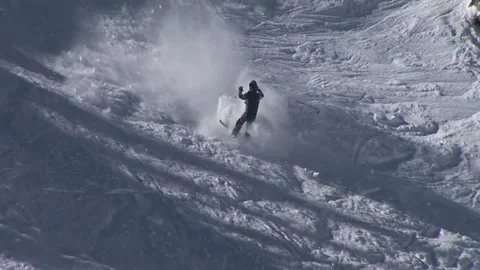 Massive Ski Crash and Flips Off Mountain in Colorado Video stock 227070586