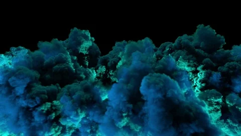 Massive smoke eruption lighted by blue light. Stock Footage 82470585