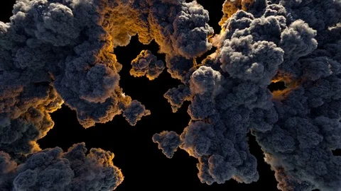Massive smoke eruption from top view, lighted by fire. Stock Footage 82471365