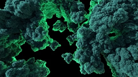 Massive smoke eruption from top view, lighted by green light. Stock Footage 82471675