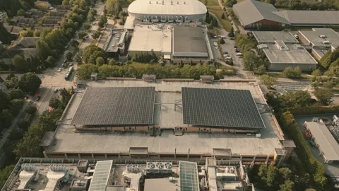 Massive solar grid array powering smart hydrogen plant filmed forward pushing Stock-Footage 334509824
