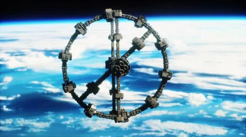 Massive spaceship take position over Earth Elements furnished by NASA mass... Fotos Stock