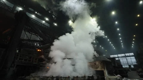 Massive Steam Cloud in Steel Mill Foundry Stock Footage 346226096