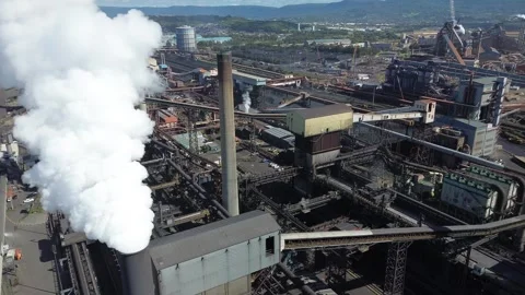 Massive Steelworks Industrial Complex Stock Footage 334903403