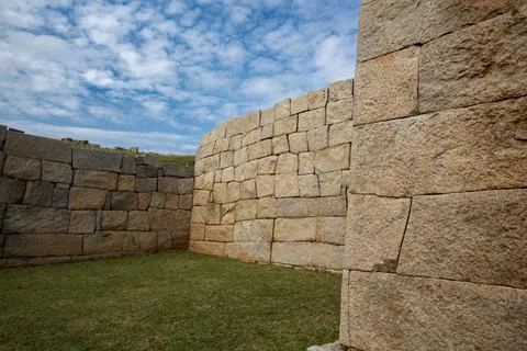 Massive stone walls which form the fortification of Hampi Stock Photos