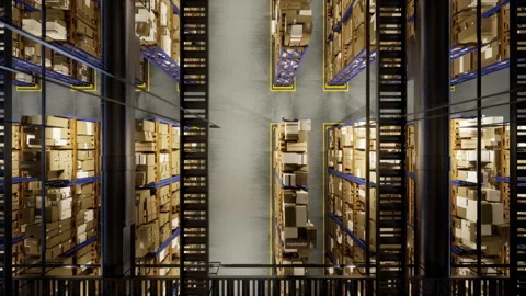 Massive storage facility loaded with goods and products Stock Footage 266854007