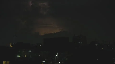 Massive Storm With Lightning Strikes In The Night Sky Over City Of Tokyo Stock Footage 164418936