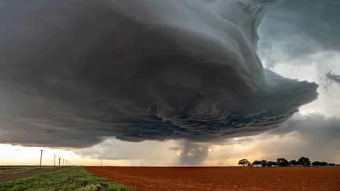 Massive Supercell Storm at Sunset. Time Lapse Video Stock Footage 344237409