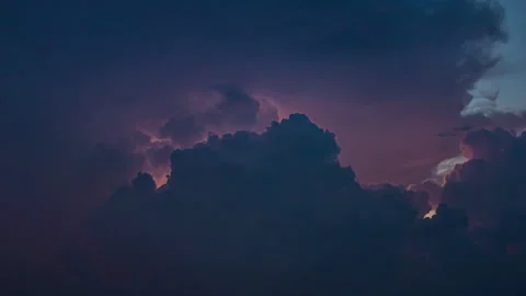 Massive thunder storm with lightning strikes flowing over sky, time lapse Stock Footage 254098149