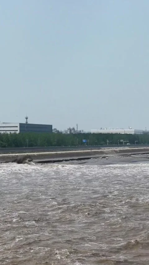 Massive Tidal Bore Sweeping Up Qiantang River in Hangzhou, Zhejiang Stock-Footage 337385191