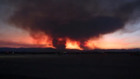 Massive Tomahawk wildfire burns at night - 2014 Stock Footage 101359046