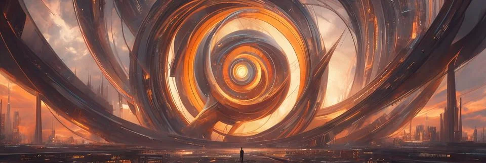 Massive tornado based on the fibonacci sequence surrealism background Stock Illustration