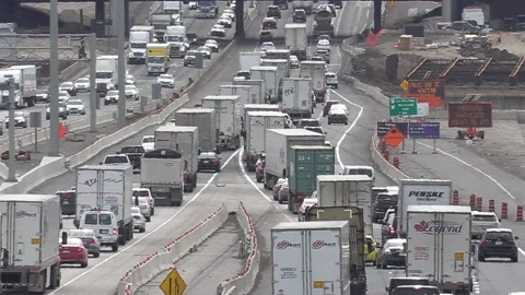 Massive Toronto highway traffic jam with cars and trucks on the busy 401 Video stock 151060118