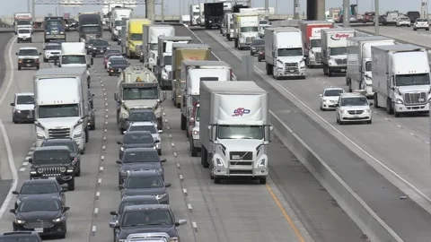 Massive Toronto highway traffic jam with cars and trucks on the busy 401 Stock Footage 151061018