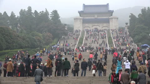 Massive tourist crowds visit Sun Yat-sen mausoleum in Nanjing China Stock Footage 60422604