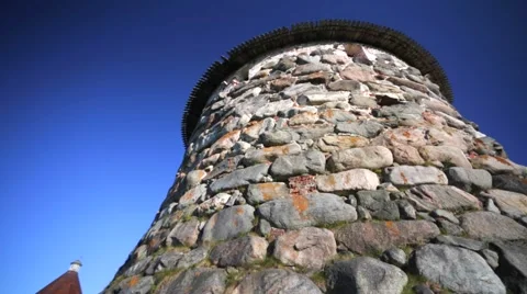 Massive tower of Russian Orthodox Solovetsky Monastery. Stock Footage 64929447