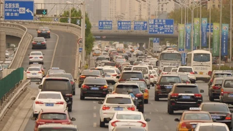 Massive traffic in Beijing, China. Stock Footage 111365664