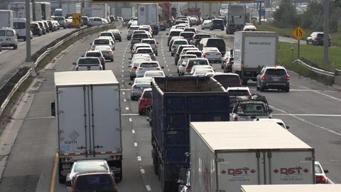 Massive traffic jam and gridlock on highway in Toronto Video stock 94097128