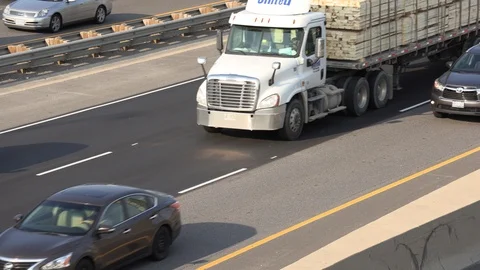 Massive traffic jam and gridlock on highway in Toronto Stock Footage 94099830