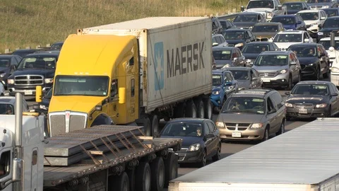 Massive traffic jam and gridlock on highway in Toronto Stock Footage 94099919