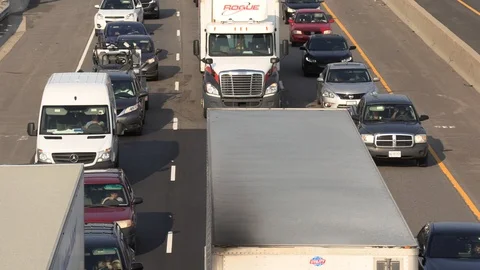 Massive traffic jam and gridlock on highway in Toronto Stock Footage 94099965
