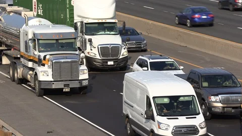 Massive traffic jam and gridlock on highway in Toronto Stock Footage 94100088
