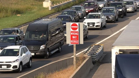 Massive traffic jam and gridlock on highway in Toronto Stock Footage 94100445