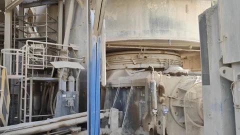 Massive Vertical Raw Mill (VRM) Rotating in Cement Production Plant 4K Stock Footage 333342965