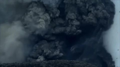 Massive Volcanic Ash Cloud Rising After Powerful Eruption in 4K Stock Footage 341564754
