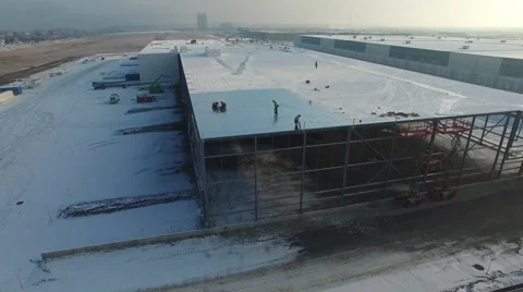 Massive warehouse under construction Stock Footage 64143660