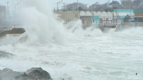 Massive Wave Crashes on Seawall Closeup Stock-Footage 86710104