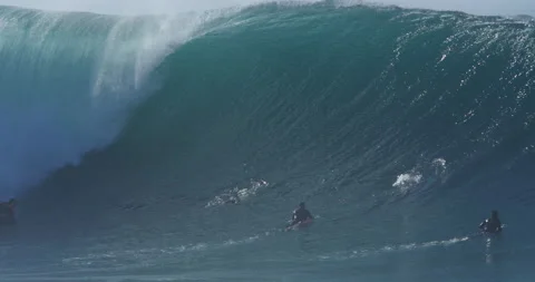 Massive Wave Crashes on Surfers Stock Footage 192302438