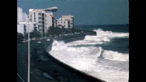 Massive Wave on Seawall Stock Footage 278240595