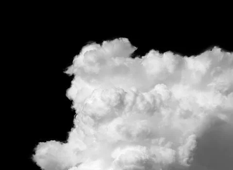 Massive white cloud isolated on black background studio composition. Volumino 스톡 사진