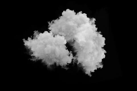 Massive white fluffy cloud formation isolated on pure black background Stock Photos