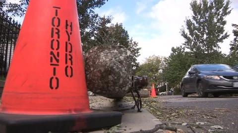 Massive wind and thunder storm causes  destruction and damage in city of Toronto Stock Footage 81157440