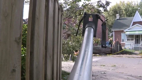 Massive wind and thunder storm causes  destruction and damage in city of Toronto Stock Footage 81157987