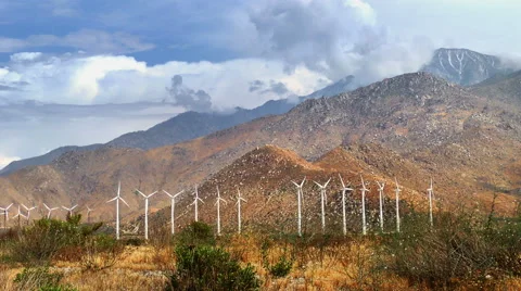 Massive Windmill Farm in California with Accelerated Cloud Motion Stock Footage 49448583