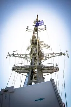 Mast and radar on battleship Stock Photos