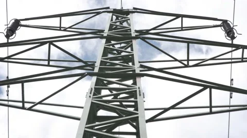 Mast with power line. Shot from the clouds downwards. Stock Footage 131829264