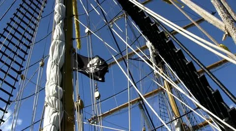 Mast, rigging and pirate flag Stock Footage 12183891