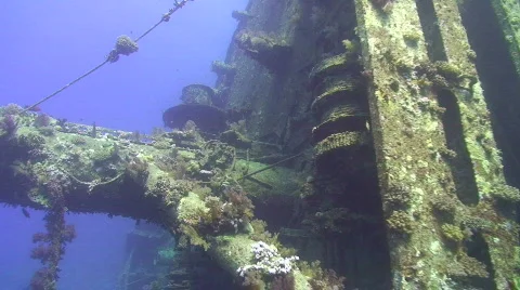 Mast Section of Shipwreck - underwater view Stock Footage 841680