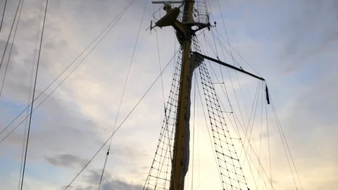 Mast of the ship at sunset Video stock 91572436