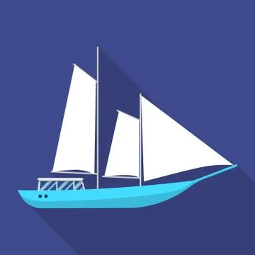 Masted schooner ship icon, flat style Stock Illustration