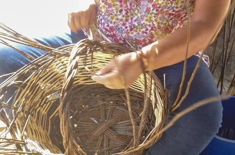 The master basket maker makes art with her hands Stock Photos