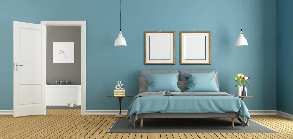 Master bedroom with bathroom Stock Illustration