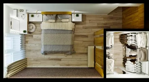 Master bedroom with dressing room in a modern style Stock Illustration
