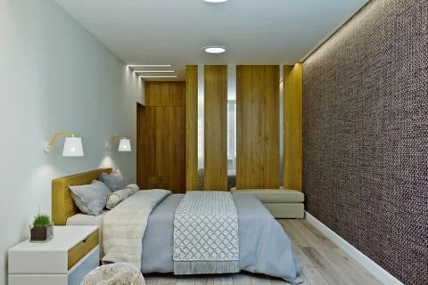 Master bedroom with dressing room in a modern style Stock Illustration