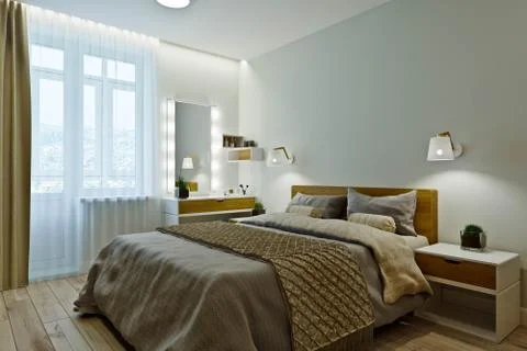 Master bedroom with dressing room in a modern style Stock Illustration