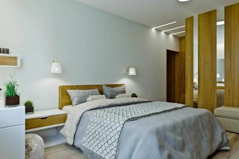 Master bedroom with dressing room in a modern style Stock Illustration
